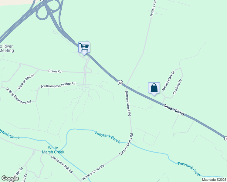 map of restaurants, bars, coffee shops, grocery stores, and more near 30406 Southampton Bridge Road in Salisbury