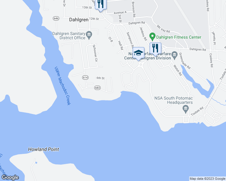 map of restaurants, bars, coffee shops, grocery stores, and more near 6265 Townsend Drive in King George