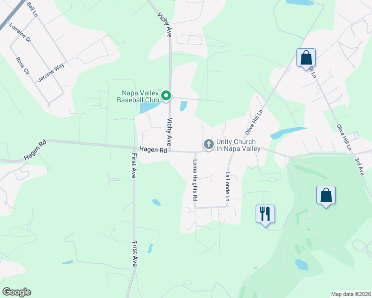 map of restaurants, bars, coffee shops, grocery stores, and more near 3026 Hagen Road in Napa