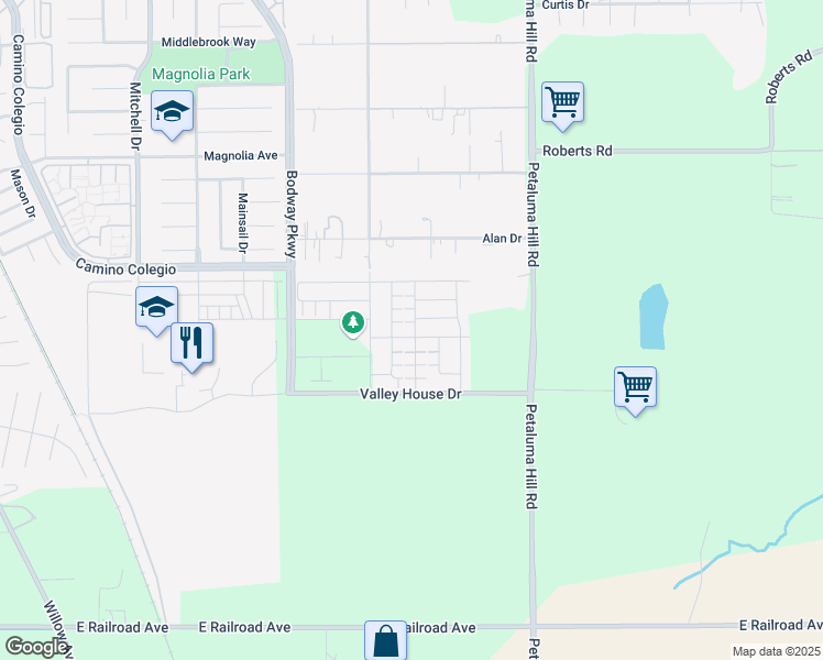 map of restaurants, bars, coffee shops, grocery stores, and more near 7279 Petaluma Hill Road in Penngrove