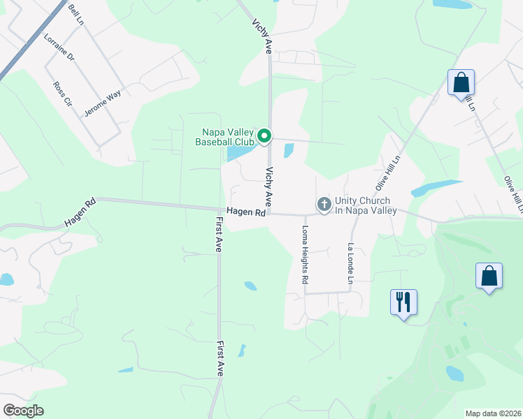 map of restaurants, bars, coffee shops, grocery stores, and more near 3000 Vichy Avenue in Napa