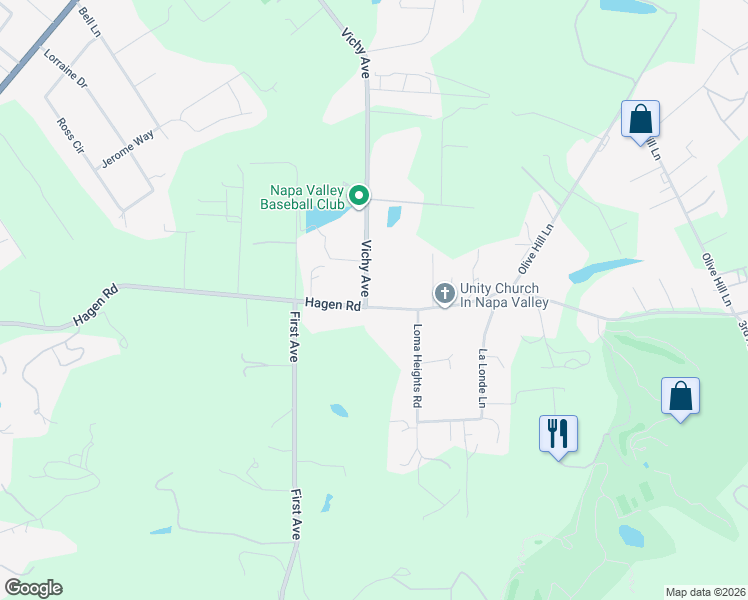 map of restaurants, bars, coffee shops, grocery stores, and more near 3000 Vichy Avenue in Napa