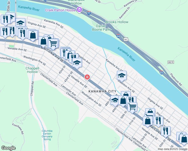 map of restaurants, bars, coffee shops, grocery stores, and more near 4501 45th St SE in Charleston