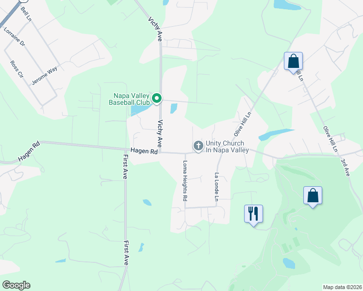 map of restaurants, bars, coffee shops, grocery stores, and more near 3026 Hagen Road in Napa