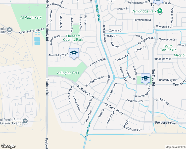 map of restaurants, bars, coffee shops, grocery stores, and more near 730 Morissette Way in Vacaville