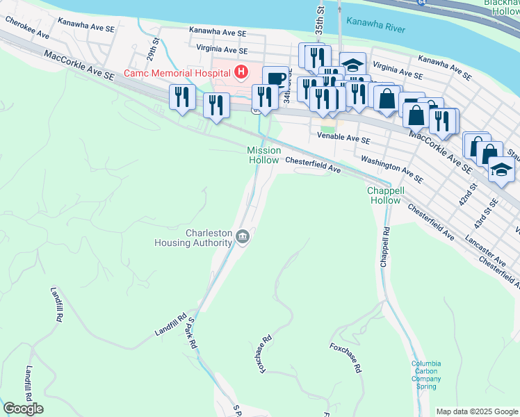 map of restaurants, bars, coffee shops, grocery stores, and more near 630 Granada Way in Charleston