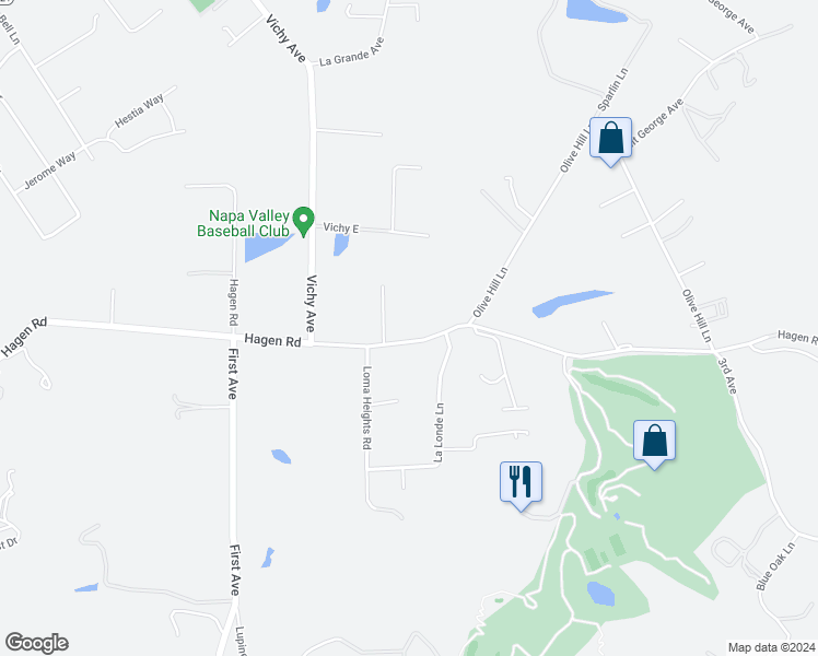 map of restaurants, bars, coffee shops, grocery stores, and more near 3280 Hagen Road in Napa