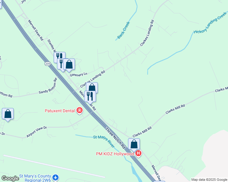 map of restaurants, bars, coffee shops, grocery stores, and more near 44249 Clarkes Landing Road in St. Mary's County