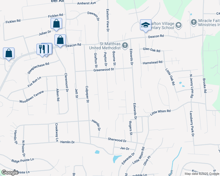 map of restaurants, bars, coffee shops, grocery stores, and more near 704 Payton Drive in Fredericksburg