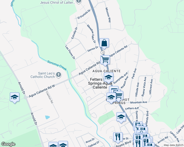 map of restaurants, bars, coffee shops, grocery stores, and more near 192 Agua Caliente Road West in Sonoma