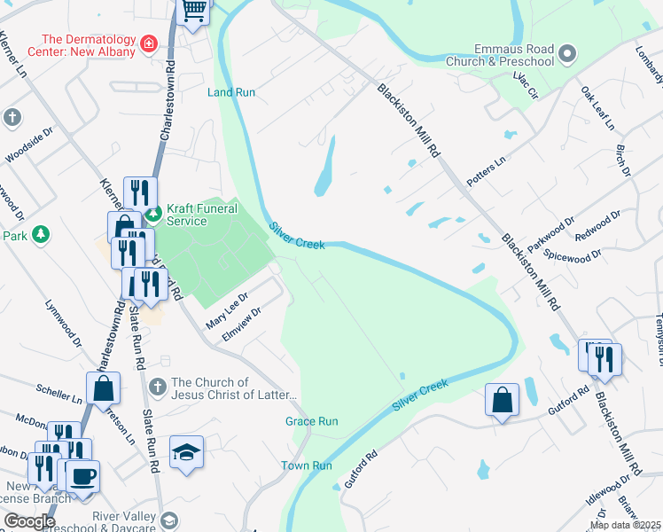 map of restaurants, bars, coffee shops, grocery stores, and more near 1525-1699 Rector Lane in New Albany
