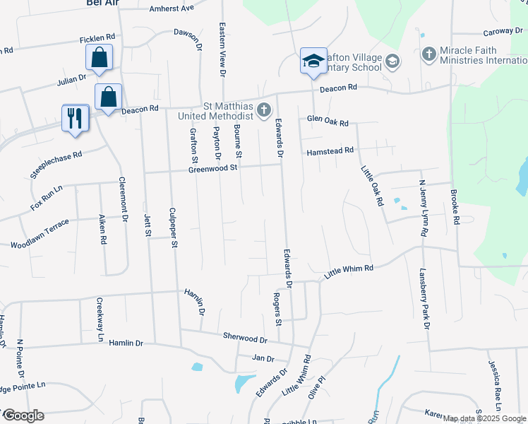 map of restaurants, bars, coffee shops, grocery stores, and more near 706 Perry Drive in Fredericksburg