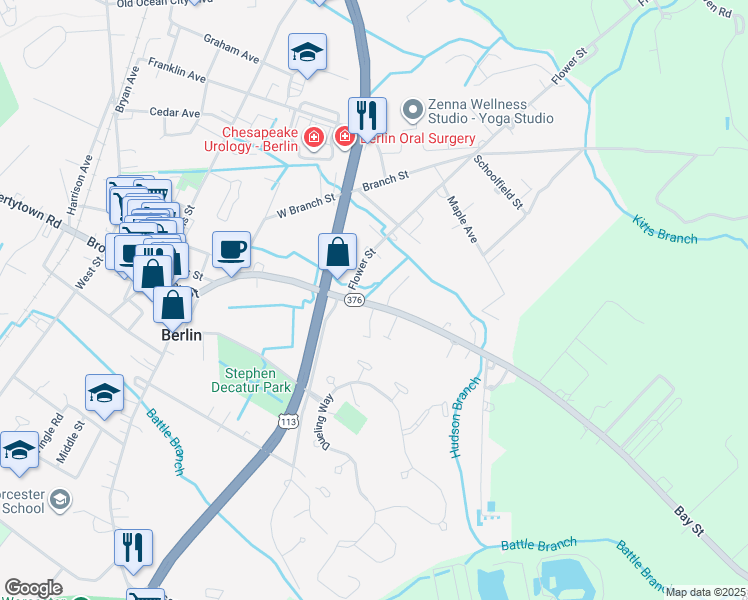 map of restaurants, bars, coffee shops, grocery stores, and more near 508 Bay Street in Berlin