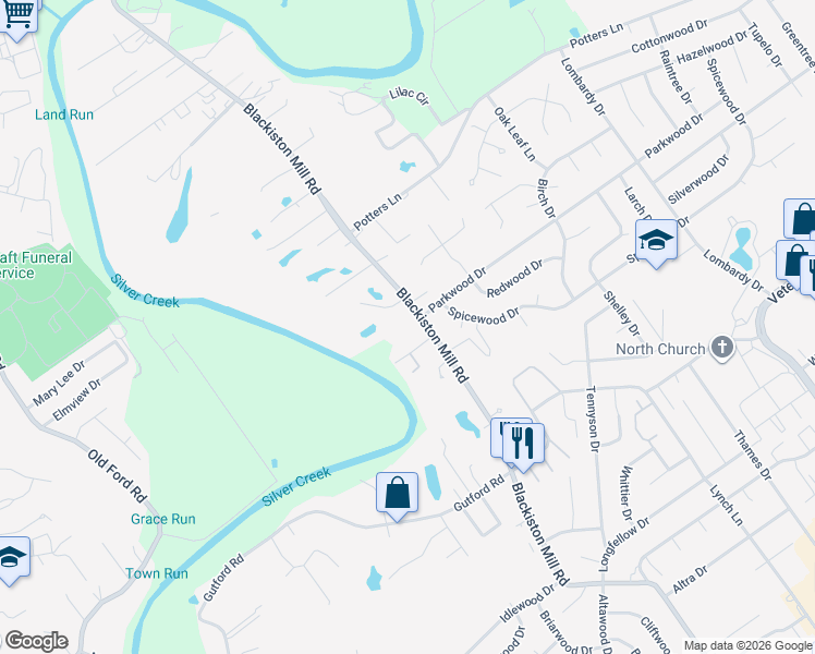 map of restaurants, bars, coffee shops, grocery stores, and more near 2303 Blackiston Mill Road in Clarksville