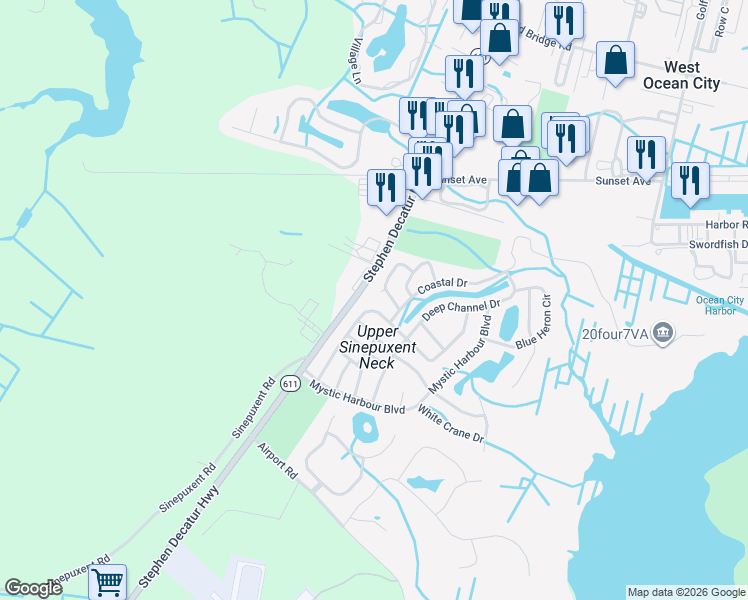 map of restaurants, bars, coffee shops, grocery stores, and more near 41 Anchor Way Drive in Berlin