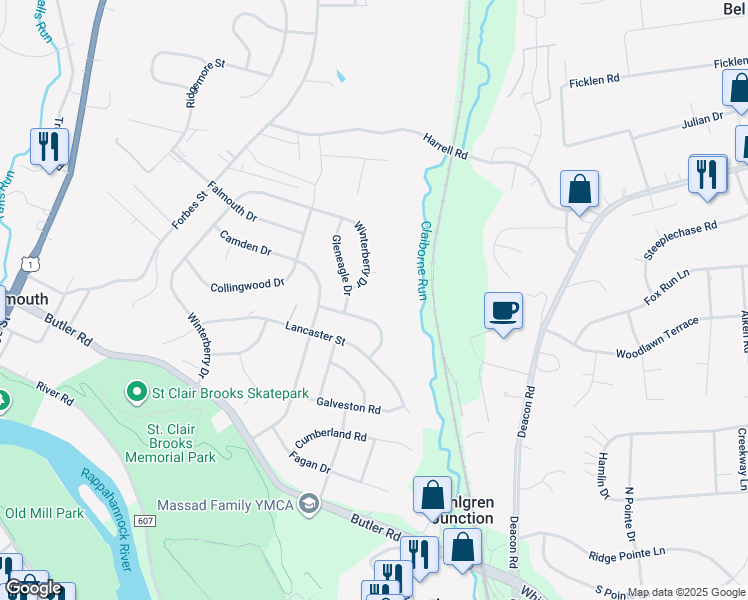 map of restaurants, bars, coffee shops, grocery stores, and more near 411 Chamonix Drive in Falmouth