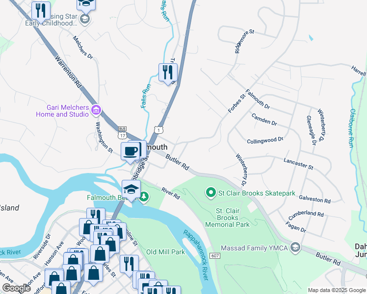 map of restaurants, bars, coffee shops, grocery stores, and more near 313 Colonial Avenue in Falmouth