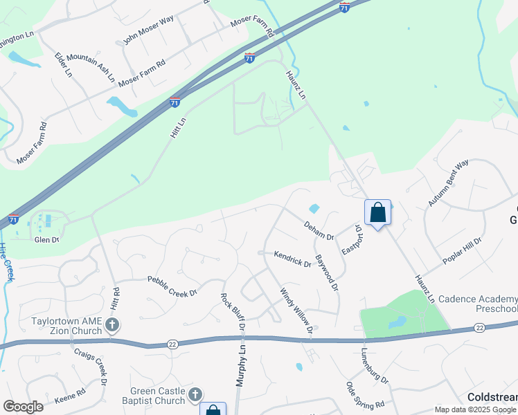 map of restaurants, bars, coffee shops, grocery stores, and more near 11307 Deham Drive in Louisville