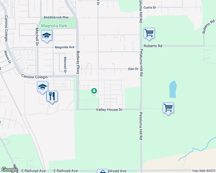 map of restaurants, bars, coffee shops, grocery stores, and more near 7279 Petaluma Hill Road in Penngrove