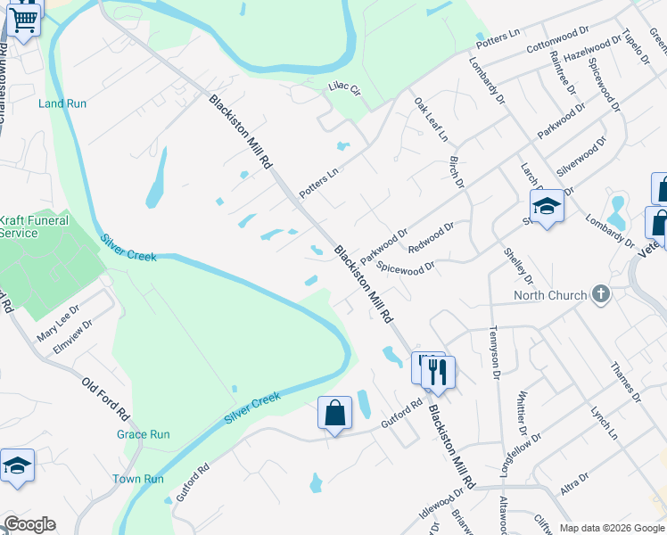 map of restaurants, bars, coffee shops, grocery stores, and more near 2303 Blackiston Mill Road in Clarksville