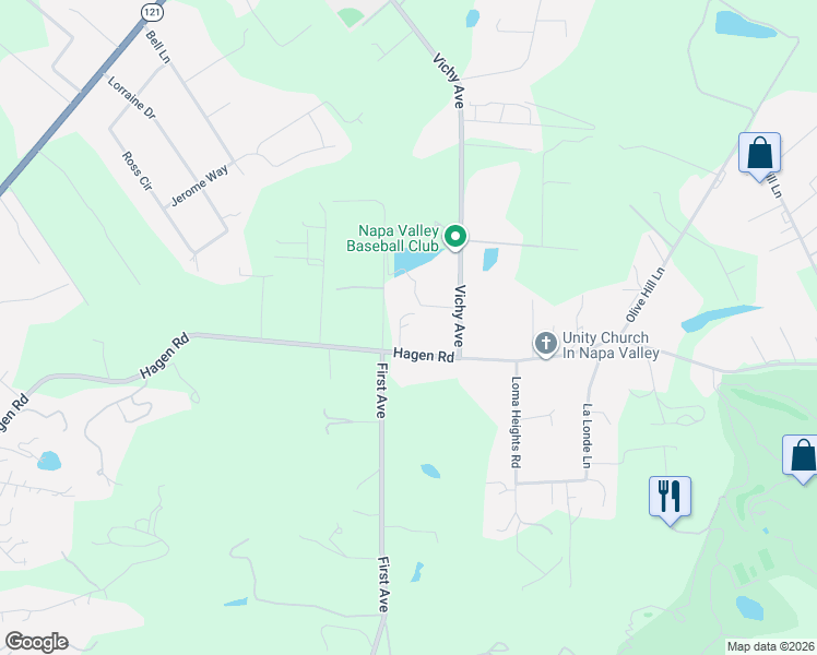 map of restaurants, bars, coffee shops, grocery stores, and more near 2042 Hagen Road in Napa