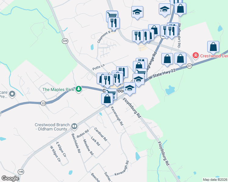 map of restaurants, bars, coffee shops, grocery stores, and more near in Crestwood