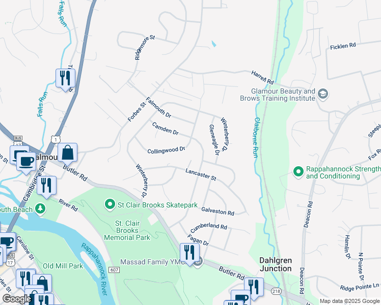 map of restaurants, bars, coffee shops, grocery stores, and more near 427 Collingwood Drive in Falmouth