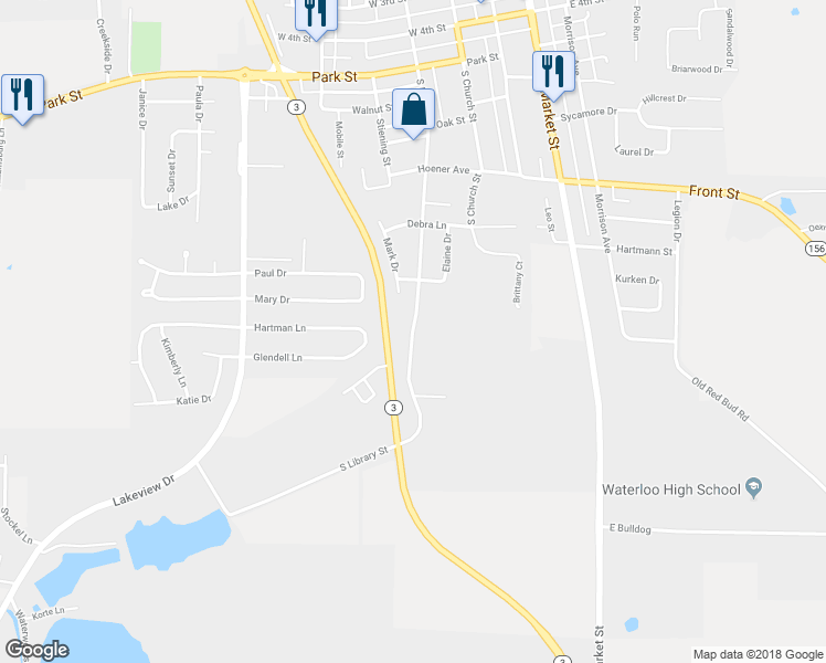 map of restaurants, bars, coffee shops, grocery stores, and more near 892 South Library Street in Waterloo