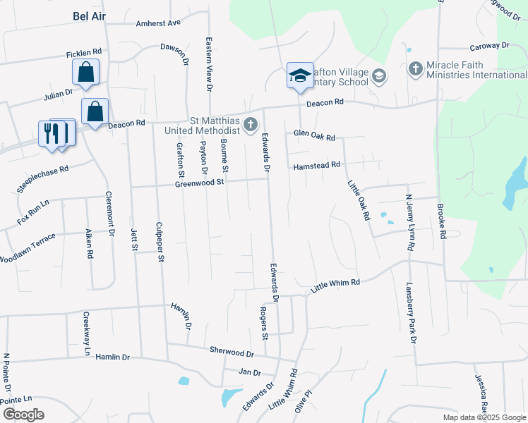 map of restaurants, bars, coffee shops, grocery stores, and more near 711 Edwards Drive in Fredericksburg