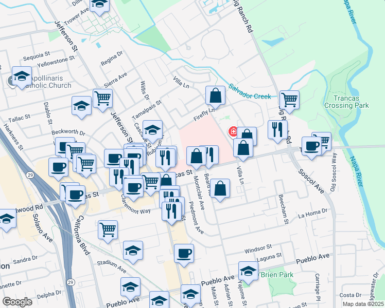 map of restaurants, bars, coffee shops, grocery stores, and more near 1000 Trancas Street in Napa