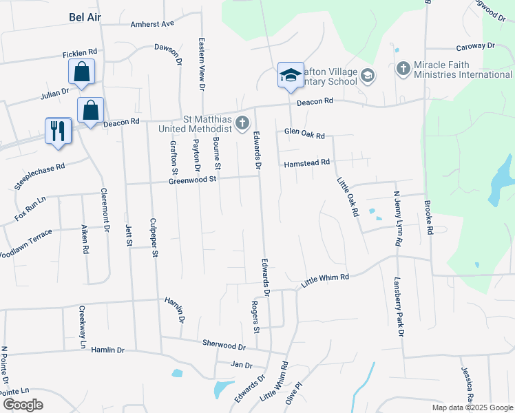 map of restaurants, bars, coffee shops, grocery stores, and more near 711 Edwards Drive in Fredericksburg