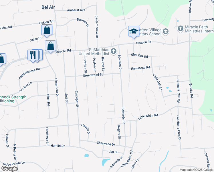 map of restaurants, bars, coffee shops, grocery stores, and more near 706 Bourne Street in Fredericksburg