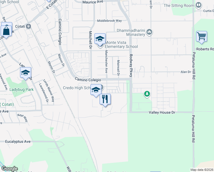map of restaurants, bars, coffee shops, grocery stores, and more near in Rohnert Park