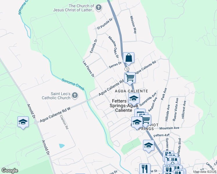 map of restaurants, bars, coffee shops, grocery stores, and more near 141 Agua Caliente Road West in Sonoma