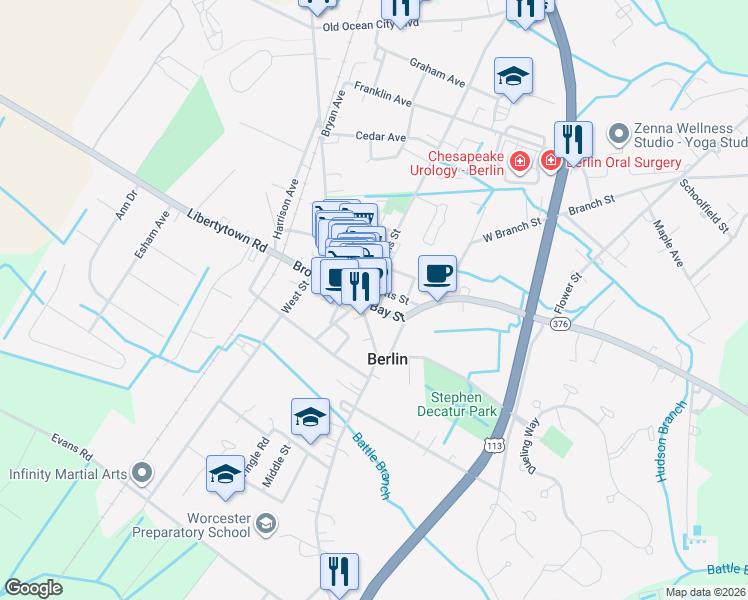 map of restaurants, bars, coffee shops, grocery stores, and more near in Berlin