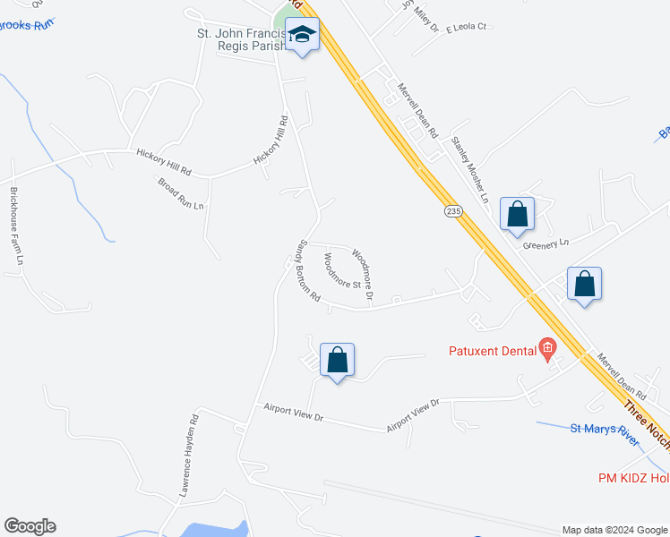 map of restaurants, bars, coffee shops, grocery stores, and more near 43946 Sandy Bottom Road in Hollywood