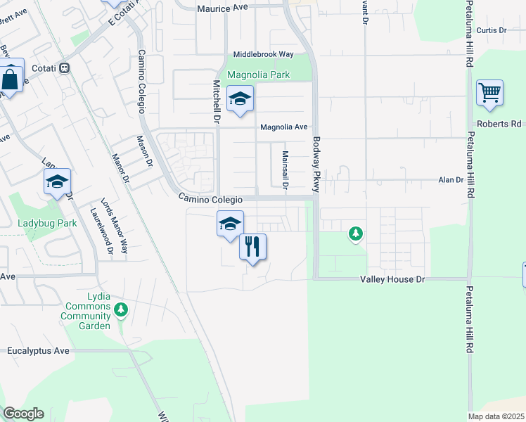 map of restaurants, bars, coffee shops, grocery stores, and more near in Rohnert Park