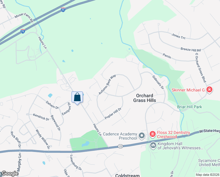 map of restaurants, bars, coffee shops, grocery stores, and more near 7204 Autumn Bent Way in Crestwood