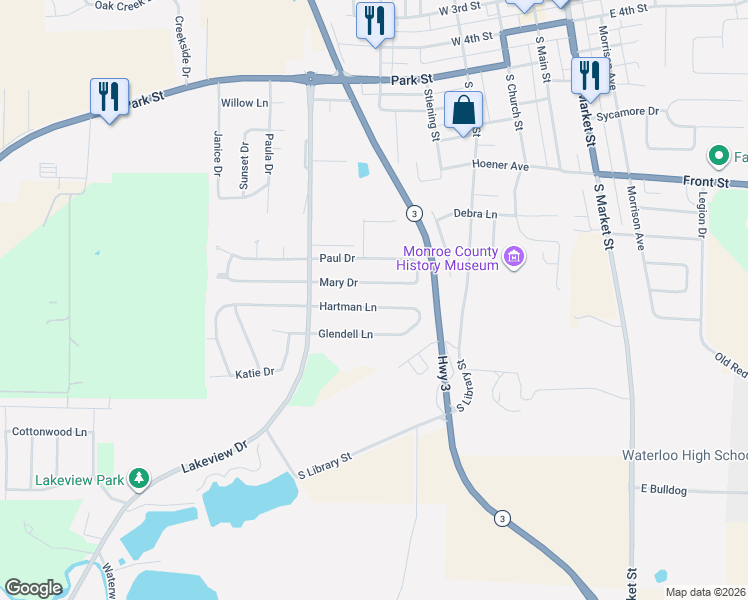 map of restaurants, bars, coffee shops, grocery stores, and more near 425 Hartman Lane in Waterloo