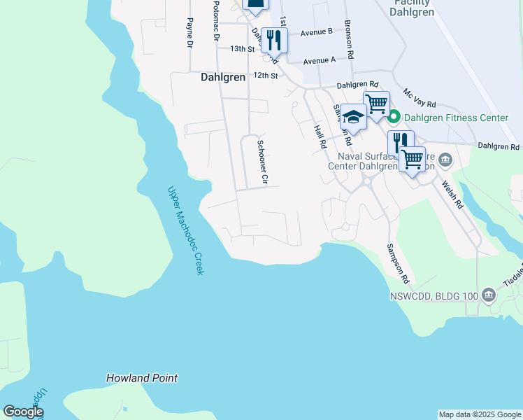 map of restaurants, bars, coffee shops, grocery stores, and more near 17129 6th Street in King George