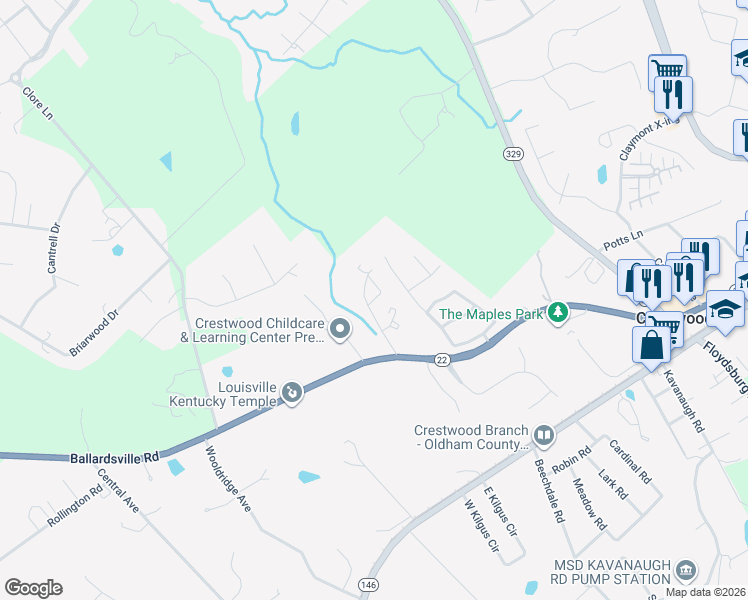 map of restaurants, bars, coffee shops, grocery stores, and more near 2006 Deer Park Circle in Crestwood
