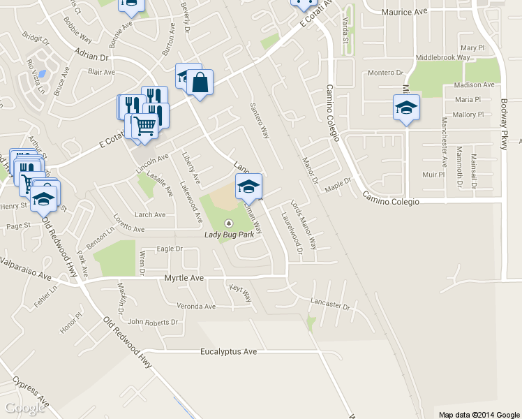 map of restaurants, bars, coffee shops, grocery stores, and more near 8601 Lancaster Drive in Rohnert Park