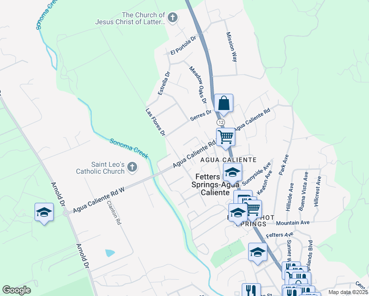 map of restaurants, bars, coffee shops, grocery stores, and more near 145 Agua Caliente Road West in Sonoma