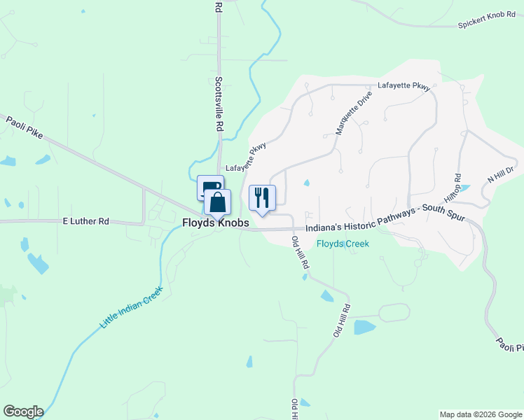 map of restaurants, bars, coffee shops, grocery stores, and more near 2601 Deville Drive in Floyds Knobs