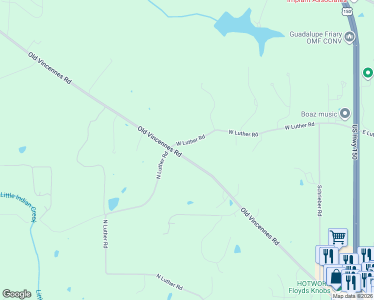 map of restaurants, bars, coffee shops, grocery stores, and more near 5869 West Luther Road in Floyds Knobs