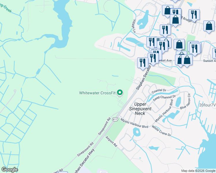 map of restaurants, bars, coffee shops, grocery stores, and more near in West Ocean City