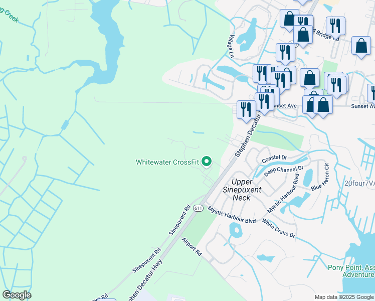 map of restaurants, bars, coffee shops, grocery stores, and more near in West Ocean City