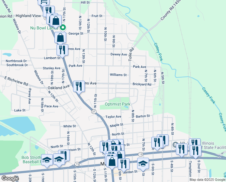 map of restaurants, bars, coffee shops, grocery stores, and more near 901-999 Oakland Avenue in Mount Vernon