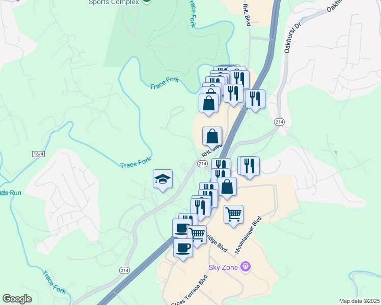 map of restaurants, bars, coffee shops, grocery stores, and more near 726 Green Road in Charleston