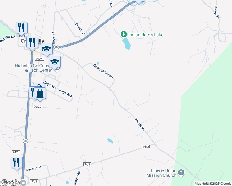 map of restaurants, bars, coffee shops, grocery stores, and more near 12 Jacob Lane in Craigsville